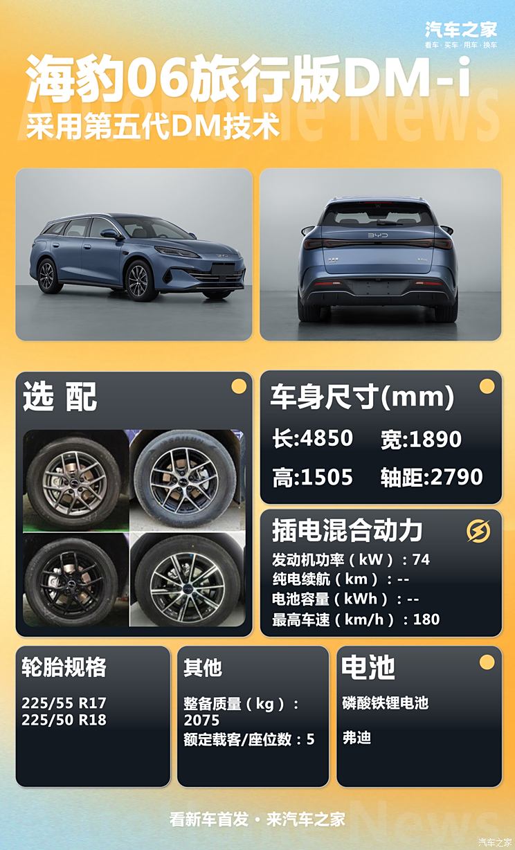 比亚迪海豹06旅行版DM-i申报图曝光，将采用第五代DM技术！