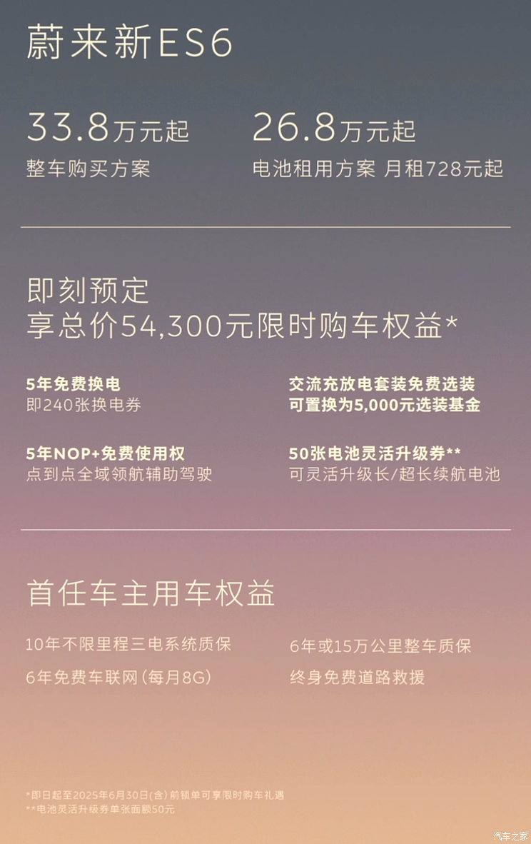 电池租赁售26.8万起 蔚来新ES6/EC6正式上市 智能/舒适性配置升级